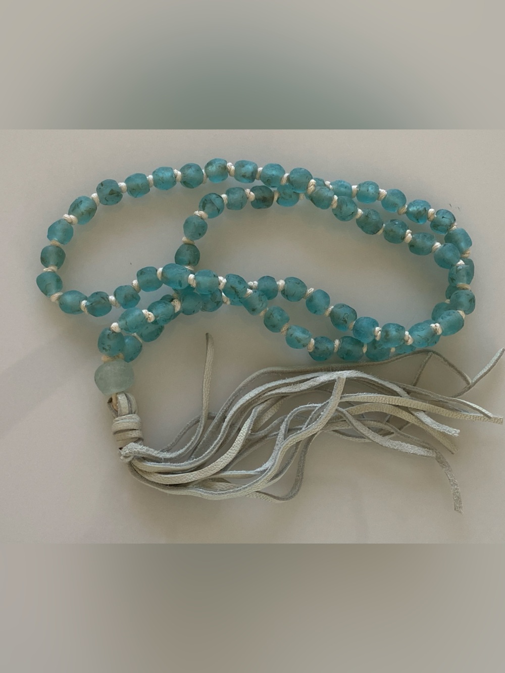 Recycled African Glass Handknotted Tassel Necklace